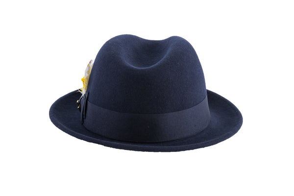 Ferrecci Brooks Soft 100% Australian Wool Felt Body With Removable Feather Fully Crushable Navy Blue Hat Great For Travel.