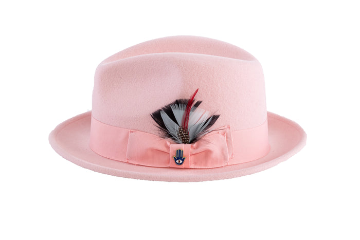 Ferrecci Brooks Soft 100% Australian Wool Felt Body with Removable Feather Fully Crushable pink hat Great for Travel