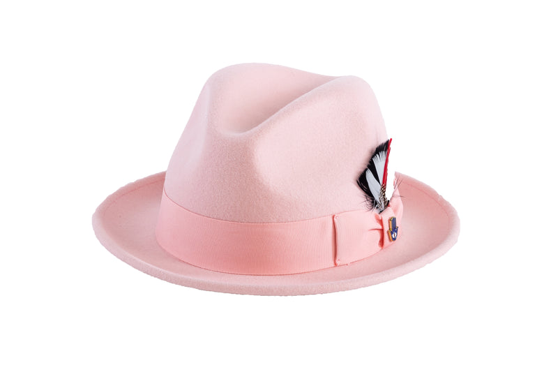 Ferrecci Brooks Soft 100% Australian Wool Felt Body with Removable Feather Fully Crushable pink hat Great for Travel