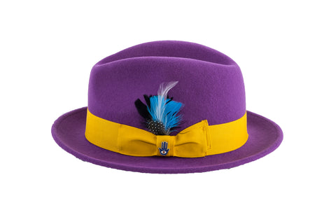 Ferrecci Brooks Soft 100% Australian Wool Felt Body with Removable Feather Fully Crushable purple hat Great for Travel
