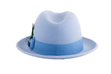 Ferrecci Brooks Soft 100% Australian Wool Felt Body with Removable Feather Fully Crushable sky blue hat Great for Travel