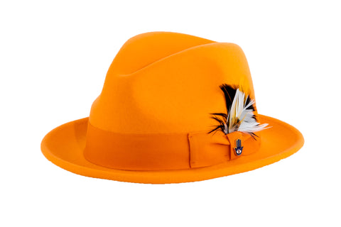Ferrecci Brooks Soft 100% Australian Wool Felt Body with Removable Feather Fully Crushable tangerine hat Great for Travel