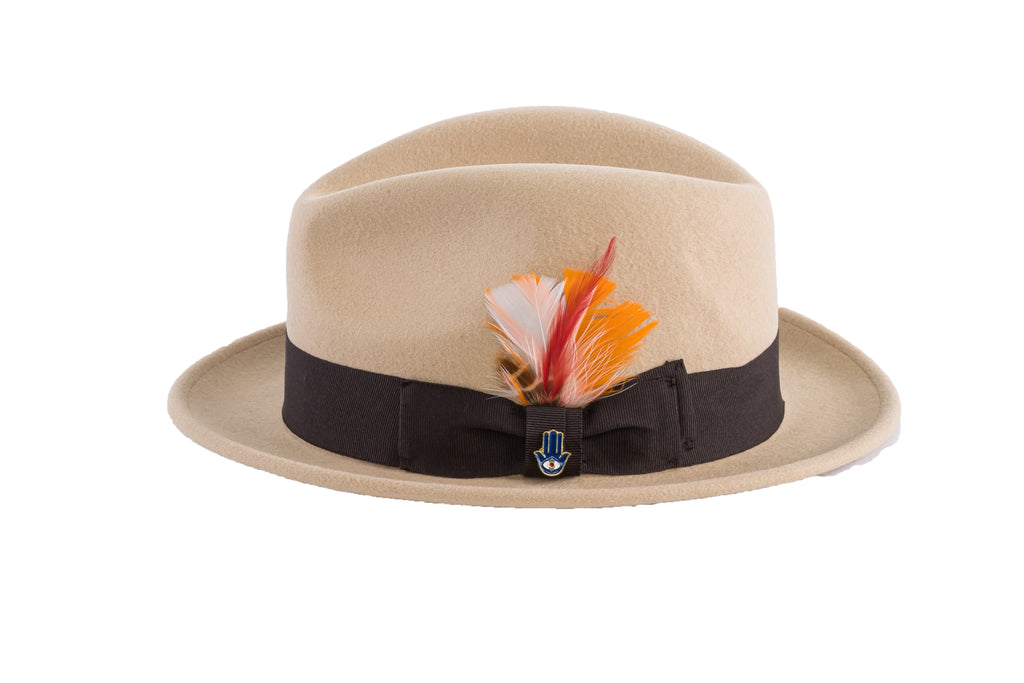 Ferrecci Brooks Soft 100% Australian Wool Felt Body with Removable Feather Fully Crushable tan brown hat Great for Travel