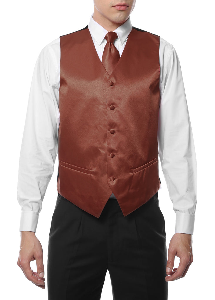 Ferrecci Mens Brown Satin 4pc Vest Set - FHYINC best men