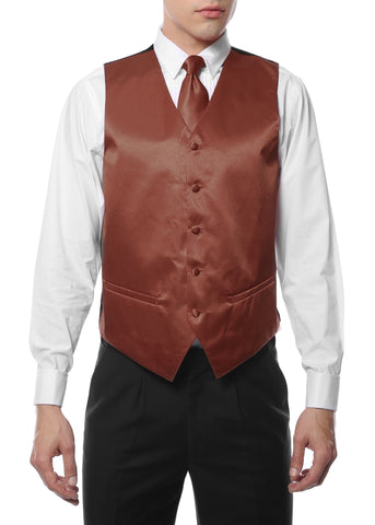 Ferrecci Mens Brown Satin 4pc Vest Set