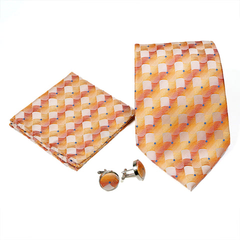 Men's Orange Checkered Geometric Pattern Design 4-pc Necktie Box Set