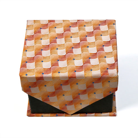 Men's Orange Checkered Geometric Pattern Design 4-pc Necktie Box Set