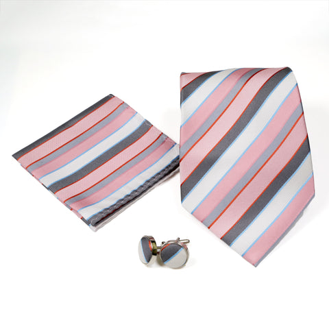 Men's Classic Pink-Grey Geometric Design 4-pc Necktie Box Set