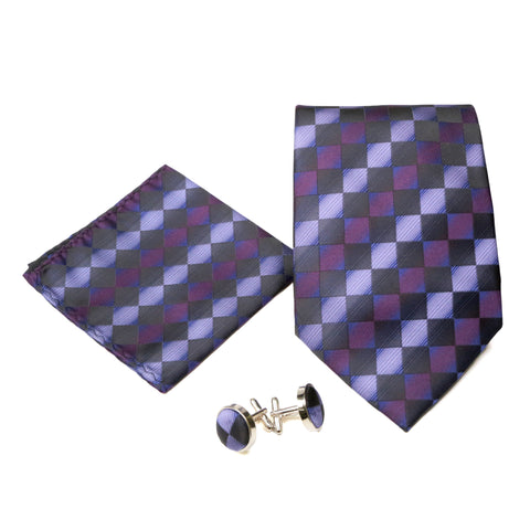 Men's Funky Black-Purple Geometric Design 4-pc Necktie Box Set