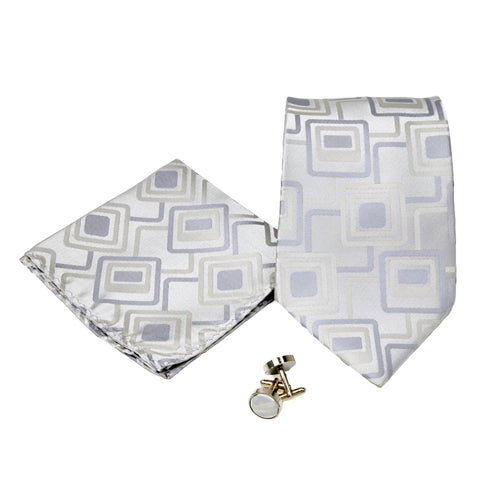 Men's Grey Rounded Square Geometric Pattern Design 4-pc Necktie Box Set