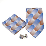 Men's Blue-Brown Geometric Pattern Design 4-pc Necktie Box Set - FHYINC best men's suits, tuxedos, formal men's wear wholesale