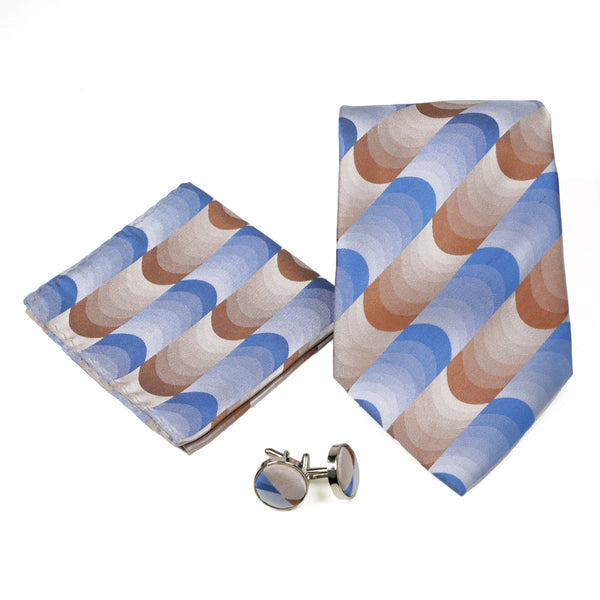 Men's Blue-Brown Geometric Pattern Design 4-pc Necktie Box Set - FHYINC best men's suits, tuxedos, formal men's wear wholesale