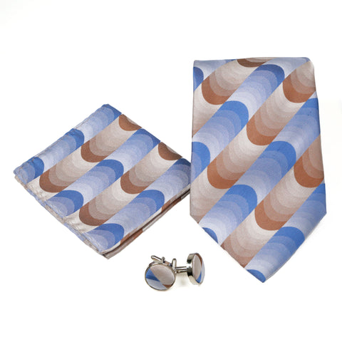 Men's Blue-Brown Geometric Pattern Design 4-pc Necktie Box Set