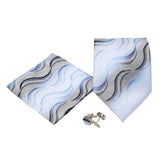 Men's Blue-Grey Wavy Pattern Design 4-pc Necktie Box Set - FHYINC best men's suits, tuxedos, formal men's wear wholesale