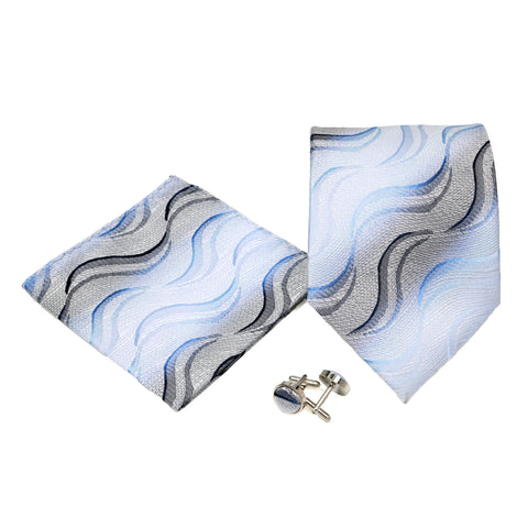 Men's Blue-Grey Wavy Pattern Design 4-pc Necktie Box Set