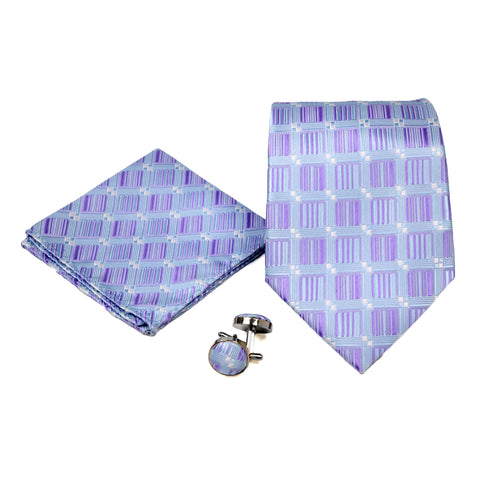 Men's Blue-Purple Square Pattern Design 4-pc Necktie Box Set