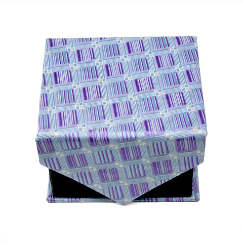 Men's Blue-Purple Square Pattern Design 4-pc Necktie Box Set