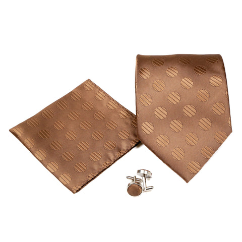 Men's Brown Round Geometric Pattern Design 4-pc Necktie Box Set