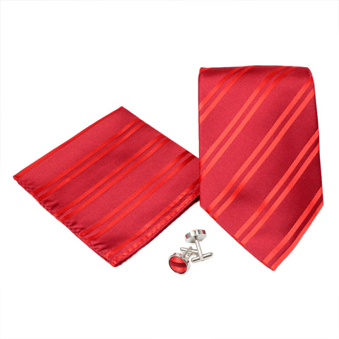 Men's Red-Red Horizontal Striped Pattern Design 4-pc Necktie Box Set