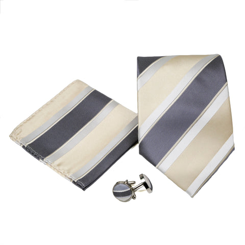 Men's Gold-Blue Striped Pattern Design 4-pc Necktie Box Set