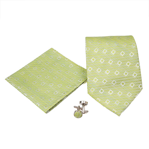 Men's Green-Green Striped Pattern Design 4-pc Necktie Box Set