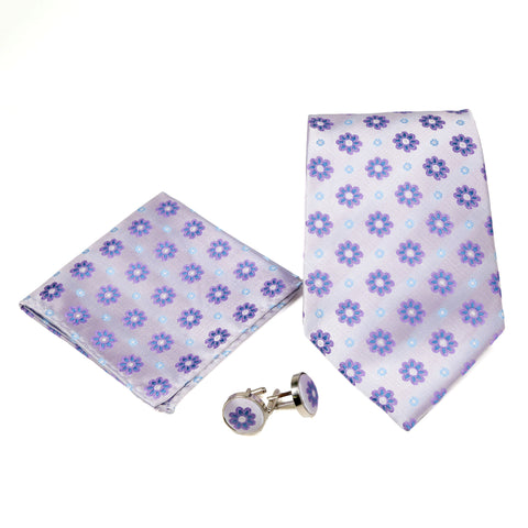 Men's Funky Purple Floral Pattern Design 4-pc Necktie Box Set