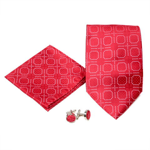 Men's Classic Red-White Pattern Design 4-pc Necktie Box Set