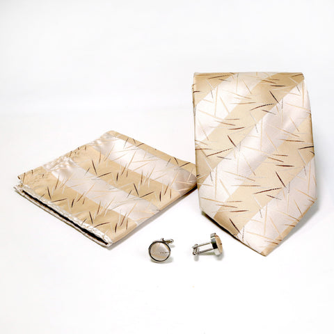 Men's Tan-White Scattered Striped Design 4-pc Necktie Box Set