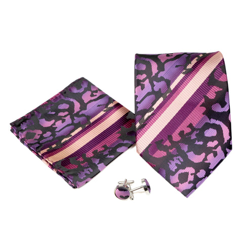 Men's Purple/Pink/Black Organic Pattern Design 4-pc Necktie Box Set