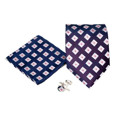 Men's Purple Boxy Geometric Pattern Design 4-pc Necktie Box Set