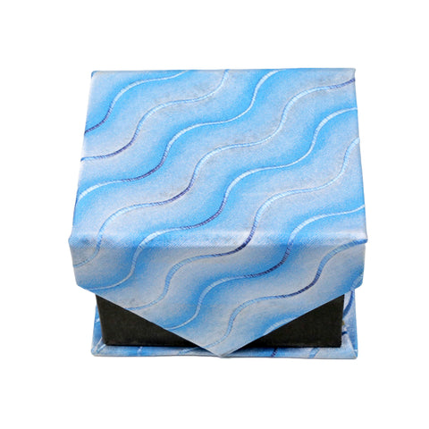 Men's Light Blue Wavy Pattern Design 4-pc Necktie Box Set