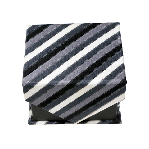 Men's Black-White Striped Pattern Design 4-pc Necktie Box Set