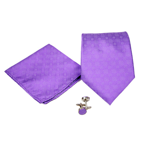 Men's Purple Boxy Geometric Pattern Design 4-pc Necktie Box Set