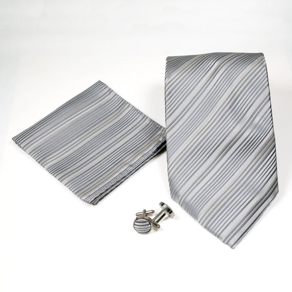 Men's Blue-Silver Striped Pattern Design 4-pc Necktie Box Set - FHYINC best men's suits, tuxedos, formal men's wear wholesale