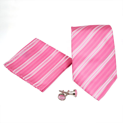 Men's Pink-Pink Striped Pattern Design 4-pc Necktie Box Set