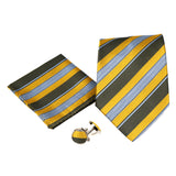 Men's Gold/Grey Striped Geometric Pattern Design 4-pc Necktie Box Set - FHYINC best men's suits, tuxedos, formal men's wear wholesale