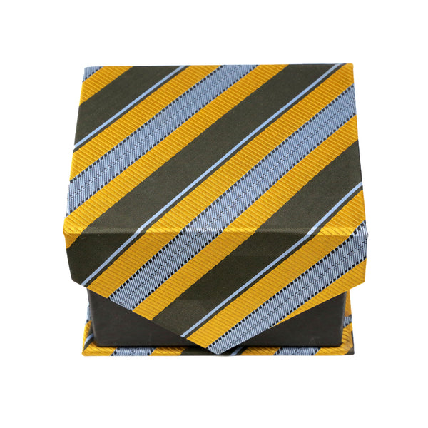 Men's Gold/Grey Striped Geometric Pattern Design 4-pc Necktie Box Set - FHYINC best men's suits, tuxedos, formal men's wear wholesale