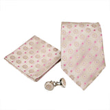 Men's Beige/Pink Floral Grid Geometric Pattern Design 4-pc Necktie Box Set - FHYINC best men's suits, tuxedos, formal men's wear wholesale