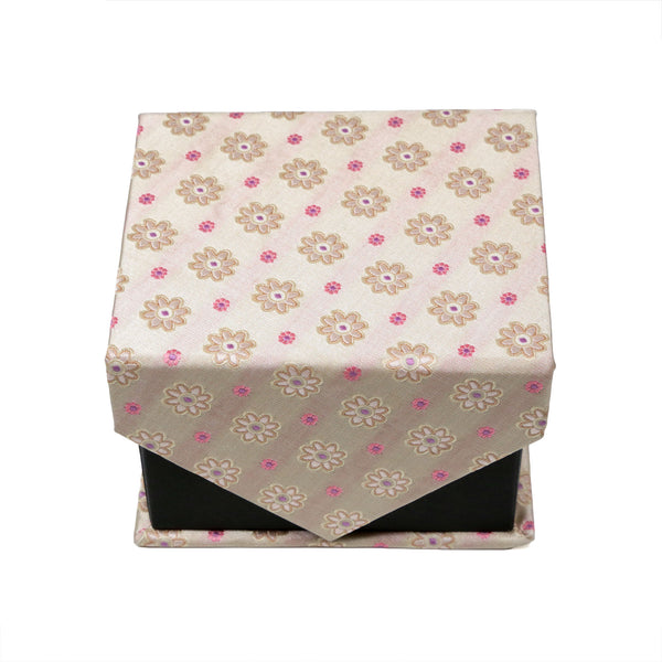 Men's Beige/Pink Floral Grid Geometric Pattern Design 4-pc Necktie Box Set - FHYINC best men's suits, tuxedos, formal men's wear wholesale