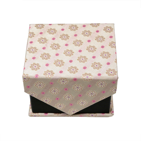Men's Beige/Pink Floral Grid Geometric Pattern Design 4-pc Necktie Box Set