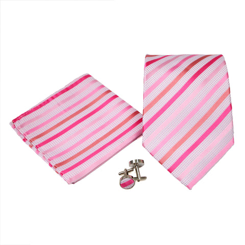 Men's Pink/White Striped Geometric Pattern Design 4-pc Necktie Box Set