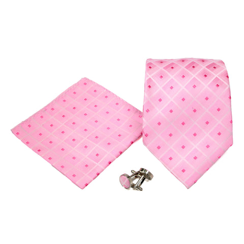 Men's Pink Squared Geometric Pattern Design 4-pc Necktie Box Set