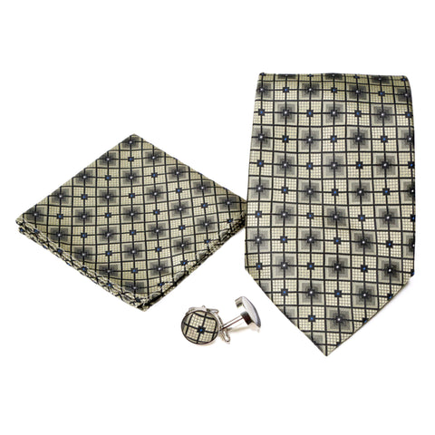 Men's Blue-Gold Layered Geometric Design 4-pc Necktie Box Set