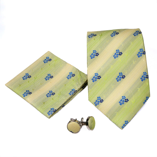 Men's Green-Blue Striped Floral Pattern Design 4-pc Necktie Box Set - FHYINC best men's suits, tuxedos, formal men's wear wholesale