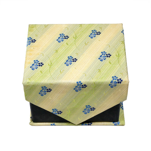 Men's Green-Blue Striped Floral Pattern Design 4-pc Necktie Box Set