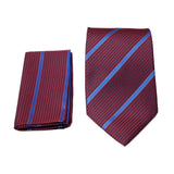 Men's Burgundy-Blue Linear Geometric Design 4-pc Necktie Box Set - FHYINC best men's suits, tuxedos, formal men's wear wholesale
