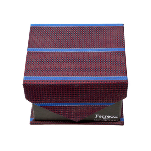 Men's Burgundy-Blue Linear Geometric Design 4-pc Necktie Box Set