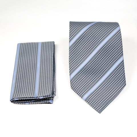 Men's Classic Grey-Blue Linear Geometric Design 4-pc Necktie Box Set