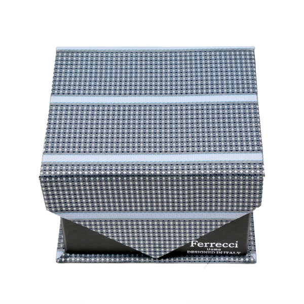 Men's Classic Grey-Blue Linear Geometric Design 4-pc Necktie Box Set - FHYINC best men's suits, tuxedos, formal men's wear wholesale