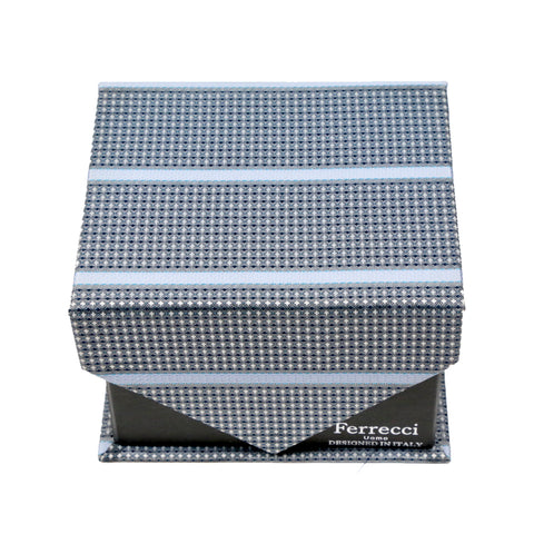 Men's Classic Grey-Blue Linear Geometric Design 4-pc Necktie Box Set